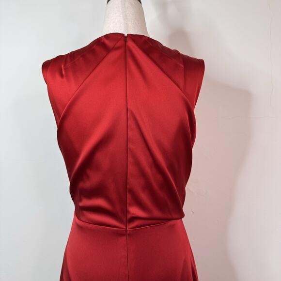 Talbot Runhof Draped Wrap Detail Sleeveless Crepe Satin Gown Red Size 8 Formal - Picture 8 of 16